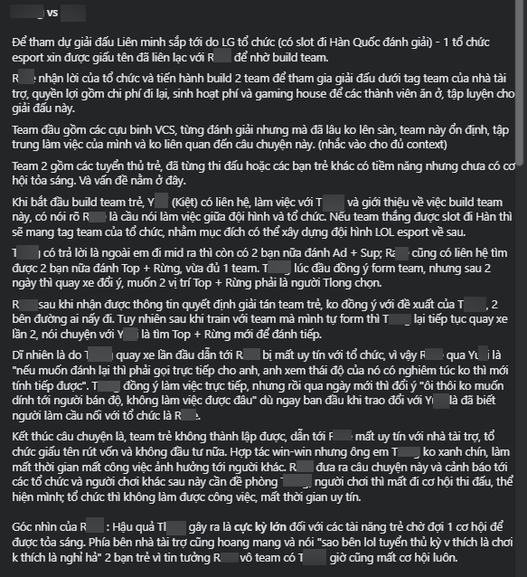 Bài đăng bóc phốt tuyển thủ của HLV R.